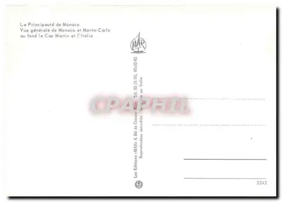 Ogólny widok Monako i Monte-Carlo — w tle Kap Martin i Włochy — Wydawnictwo «MAB» — Rewers