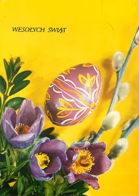 Ovo de Páscoa decorado — flores de pasque e botões de salgueiro — editor Krajowa Agencja Wydawnicza
