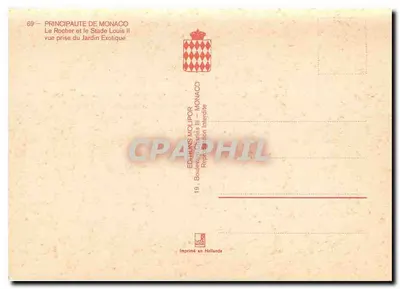 Monako Monte-Carlo — Widok z Rochera i Stadionu Louis II — Wydawnictwo Molipor — Rewers