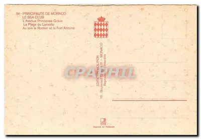Mônaco — A Praia do Larvotto e o Forte Antoine — Edições Molipor — Verso