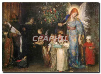 Anjo e crianças perto de um abeto de Natal — ilustração artística