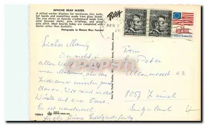 Apache-Frau, Handwerkerin — Stickerei-Atelier und Korbwiege — Deter Press, Nr. 74006-B — Rückseite