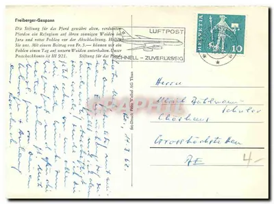 Dwa konie przyczepione do wozu — Freiberger-Gespann — Fritze-Druck AG Thun — Rewers