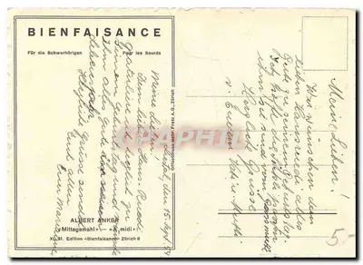 Dzieci i kury — scena z wsi — Albert Anker, wydanie « Bienfaisance » — Rewers