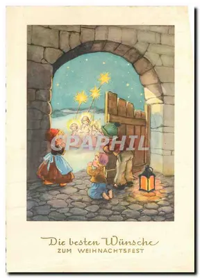 Crianças diante de um portão — cena de Natal — editor não visível