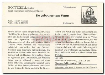 Nascimento de Vênus — Botticelli — Editor: Foto Giraudon, Paris, n° D6 063-07 — Verso
