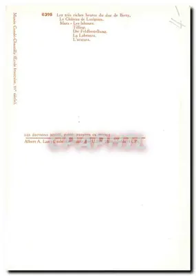 Zamek Luignan — Mars — Pola uprawne — Les très riches heures du duc de Berry, wyd. Albert A. Lampl, Paryż — Rewers