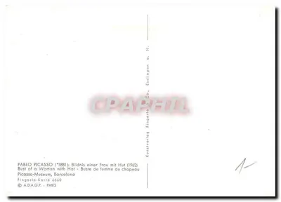 Busto de uma mulher com chapéu — obra de Pablo Picasso — Kunstverlag Fingerla & Co., N. 6660 — Verso