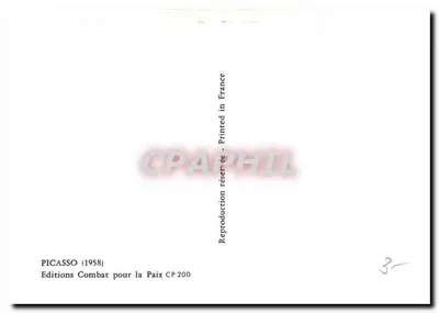 Ręka trzymająca kolorowy bukiet kwiatów — rysunek Picassa — Wydawnictwo Combat pour la Paix, CP 200 — Rewers