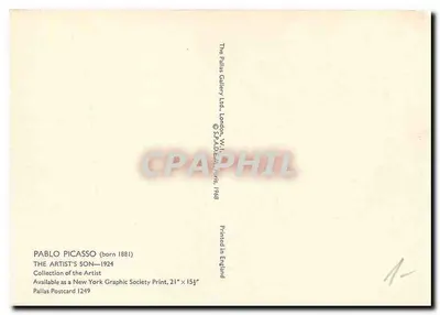 O FILHO DO ARTISTA — 1924 — Pallas Postcard 1249 — Verso