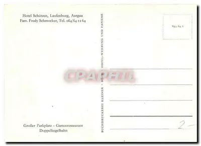 Gasthaus Schützen — Laufenburg, Aargau — editor Buchdruckerei Kleiner — Verso