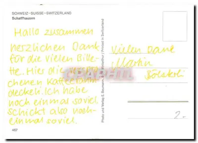 Schaffhausen — widok na Rzeczkę i twierdzę — Photo & Verlag E. Baumann, Bâle — Rewers