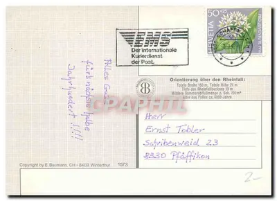 Rheinfall — queda do rio Reno — editor E. Baumann, CH-8403 Winterthur — Verso