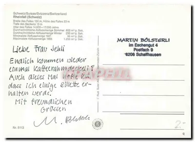 Rheinfall — queda do rio Reno — editor Rud. Suter AG, n° 5113 — Verso