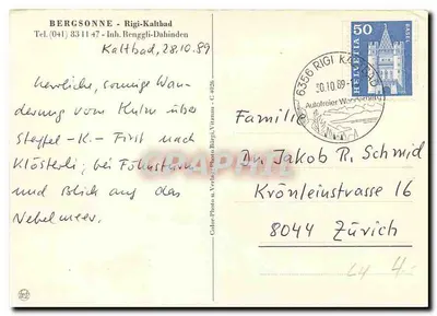 Hôtel-Restaurant Bergsonne — Rigi-Kaltbad — editor Color-Photo u. Verlag, Bürzi, Vitznau — Verso