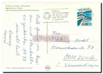 Rigi — Winterparadies der Zentralschweiz — Verlag Photoglob AG, Zürich — Verso