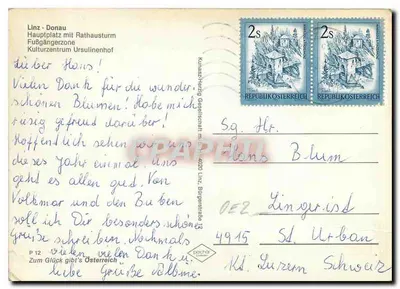Linz-Donau — Praça do Rathaus e fonte — editor anônimo — Verso