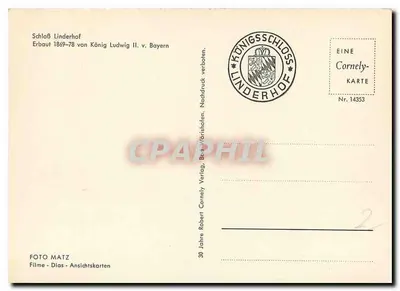Schloss Linderhof — Castelo de Linderhof — editor Cornely, n° 14353 — Verso