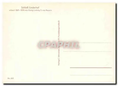Schloss Linderhof — castelo bávaro — Verlag C. Schweizer, Munique 19, Nr. 818 — Verso