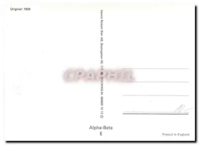 Criança anjo na letra E — decoração floral — Alpha-Beta E, impressa na Inglaterra — Verso