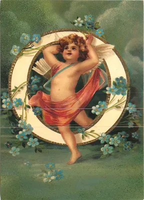 Cupido em um quadro circular — flores de esquecimento — editor Irenno Robert Blier AB, série n° 5