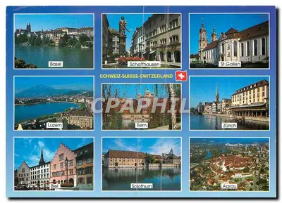 Vistas de cidades suíças — Schaffhausen, St. Gallen, Luzern, Bern, Zürich, Biel, Solothurn, Aarau — Photoglob Zurich/Vevey
