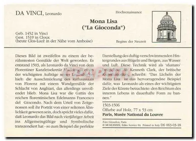 Mona Lisa — La Gioconda — Wydawca: Paryż, Narodowy Muzeum Louwra — Rewers