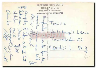 Pupazzetti di legno che bevono in un bar — decoro di bottiglie sospese — editore A. Meier, Svizzera — Verso