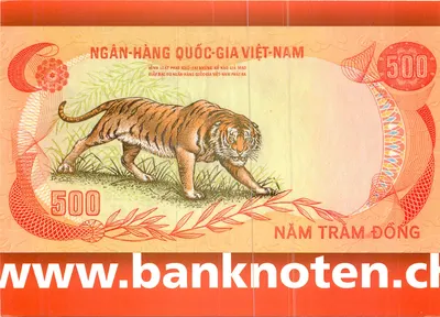 Bilhete de 500 Dong – Tigre – Emissão da Banque Nationale du Viêt Nam