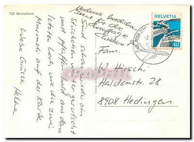 Duas marmotas — em um paisagem rochosa — Verlag: A. Knecht, Schwanden GL, n° 735 — Verso
