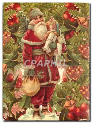 Santa Claus segurando uma criança — decoração de visco e sinos