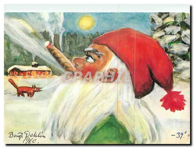 Gnome fumando um cachimbo — cena invernal — Bengt Dahlin, 1960