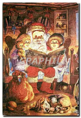 Papai Noel lendo para dois crianças — decoração de Natal — David Paris Craig Designs