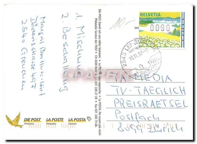 Żaba z koroną — znaczek pocztowy szwajcarski — wydawca Helvetia, nr 0090 — Rewers
