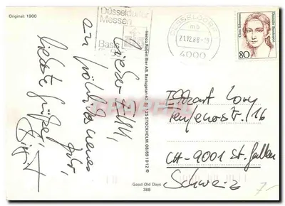 Dois anjos no céu estrelado — carta postal antiga — Verso