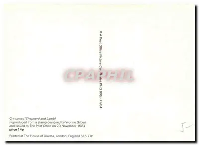Pastor i owca — Boże Narodzenie — seria kart pocztowych PHO 801(C) 1984 — Rewers
