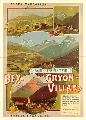 Alpes Vaudoises — Linha Ferroviária Elétrica Bex-Gryon-Villars — Cartaz original