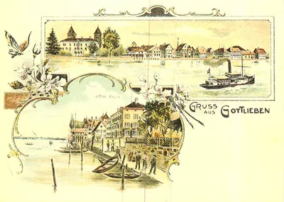 Gottlieben — vista do lago e do Hotel Krone — Rud. Suter AG, Zurique