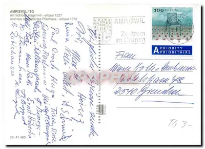 Amriswil / TG — widok miasta i zamku Hagenwil — wydawca Foto Gross, nr 41 463 — Rewers