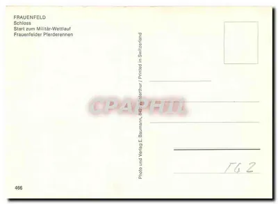 Frauenfeld — Castelo, parada militar e corridas de cavalos — Editor E. Baumann, Winterthur — Verso