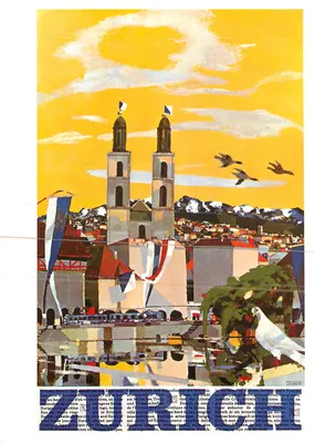 Zurique — cidade internacional e centro turístico — Plakat de Max Hunziker, 1957