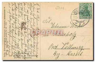 Duży cypel w zamku — Heidelberg — Verlag Hojapaperhandlung, Heidelberg — Rewers