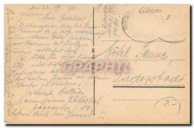 Mannheim, Parque Friedrich — vista do lago e da igreja — editor C.S.H. No. 201 — Verso