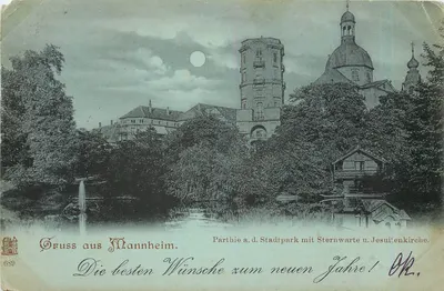 Mannheim — Parthie a.d. Stadtpark mit Sternwarte u. Jesuitenkirche — editor não identificado, n° 689