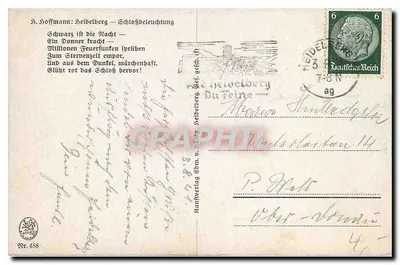 Zamek Heidelberg — oświetlenie nocne — wydawca nr 458 — Rewers