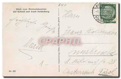 Heidelberg — widok z Rindenhaus — Kunstverlag Edm. v. König, nr 255 — Rewers