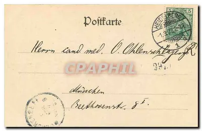 Heidelberg — O Friedrichsbau — Editora e fotografia original de Edm. von König em Heidelberg, 2072 — Verso