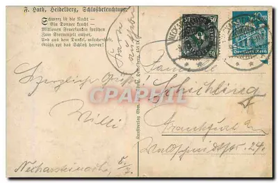 Schloss Heidelberg — oświetlenie nocne — wydawca nie widoczny — Rewers