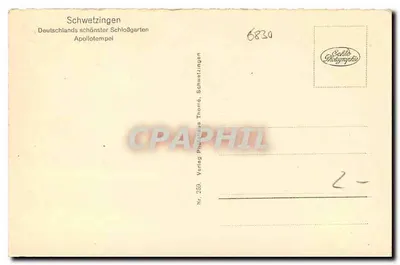 Schwetzingen, Jardim do Castelo — Templo de Apolo — Verlag Pichlhaus Thomé, Schwetzingen, n° 250 — Verso