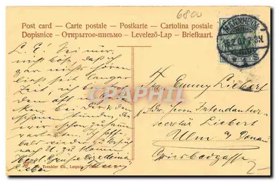 Mannheim — widok części parku miejskiego z Obserwatorium i Katedrą Jezuitów — St. Trenkler Co., Leipzig — Rewers